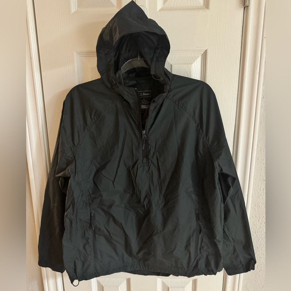 LL Bean Womens Black 1/4 Zip Hooded Windbreaker Lightweight Jacket SZ Large
